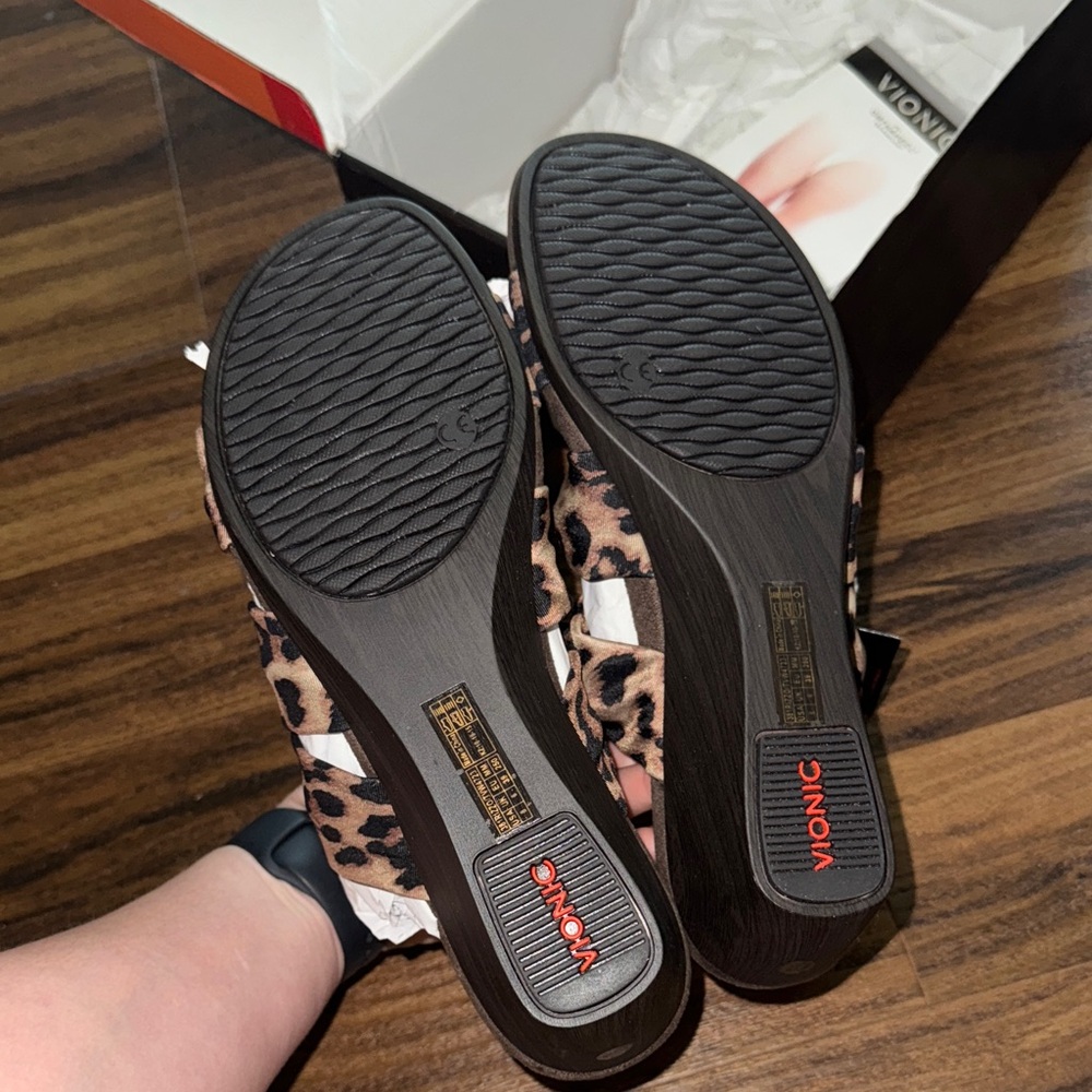 Vionic Leopard Print Wedge Sandals - Picture 8 of 9